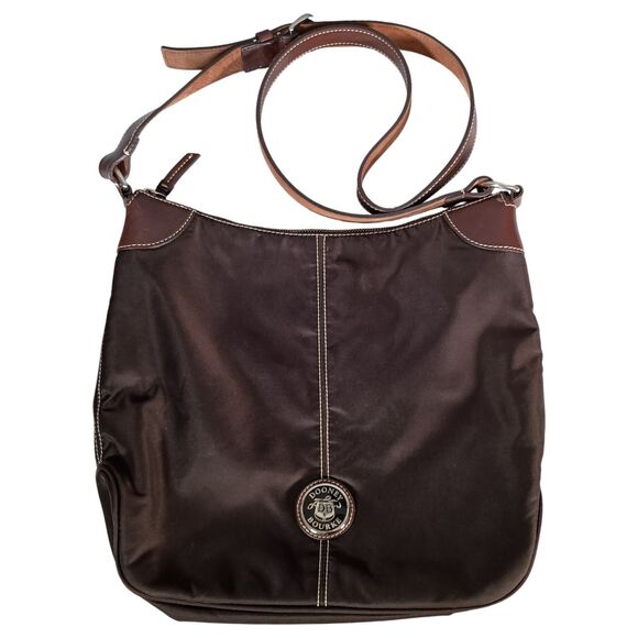 Dooney and Bourke Wayfarer Brown Nylon Leather Shoulder Crossbody Handbag Large - Picture 3 of 13